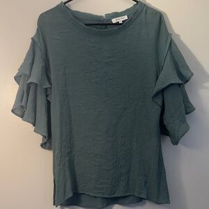 Grace & Lace Teal Ruffle Sleeve Blouse
